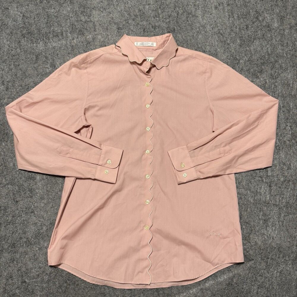 Vintage 90s Orvis Scalloped Shirt Size 6 Womens Pink Piping Cottagecore